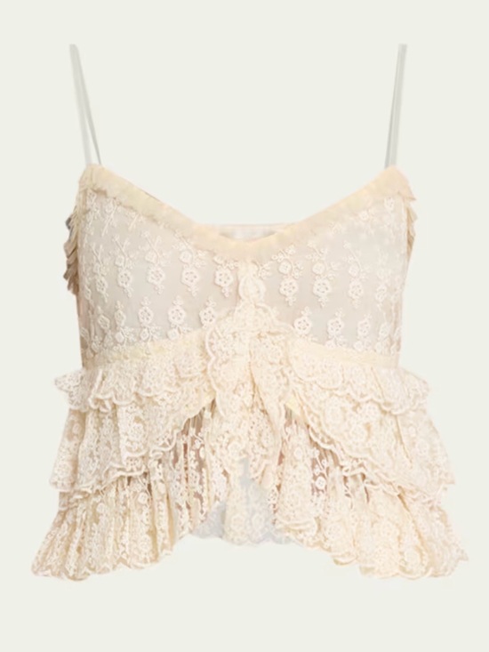LoveShackFancy Tops - LoveShackFancy Cream Lace Tiered Ruffle Cami